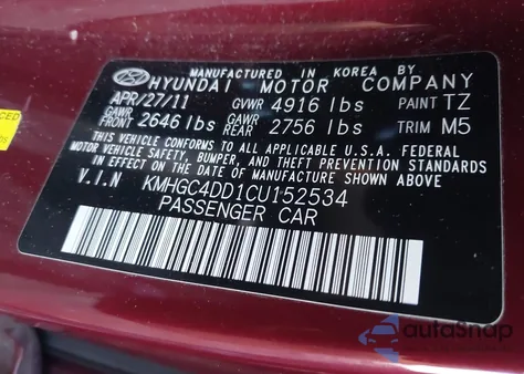 2012 Hyundai Genesis 3.8 z USA, uszkodzony, nr VIN KMHGC4DD1CU152534